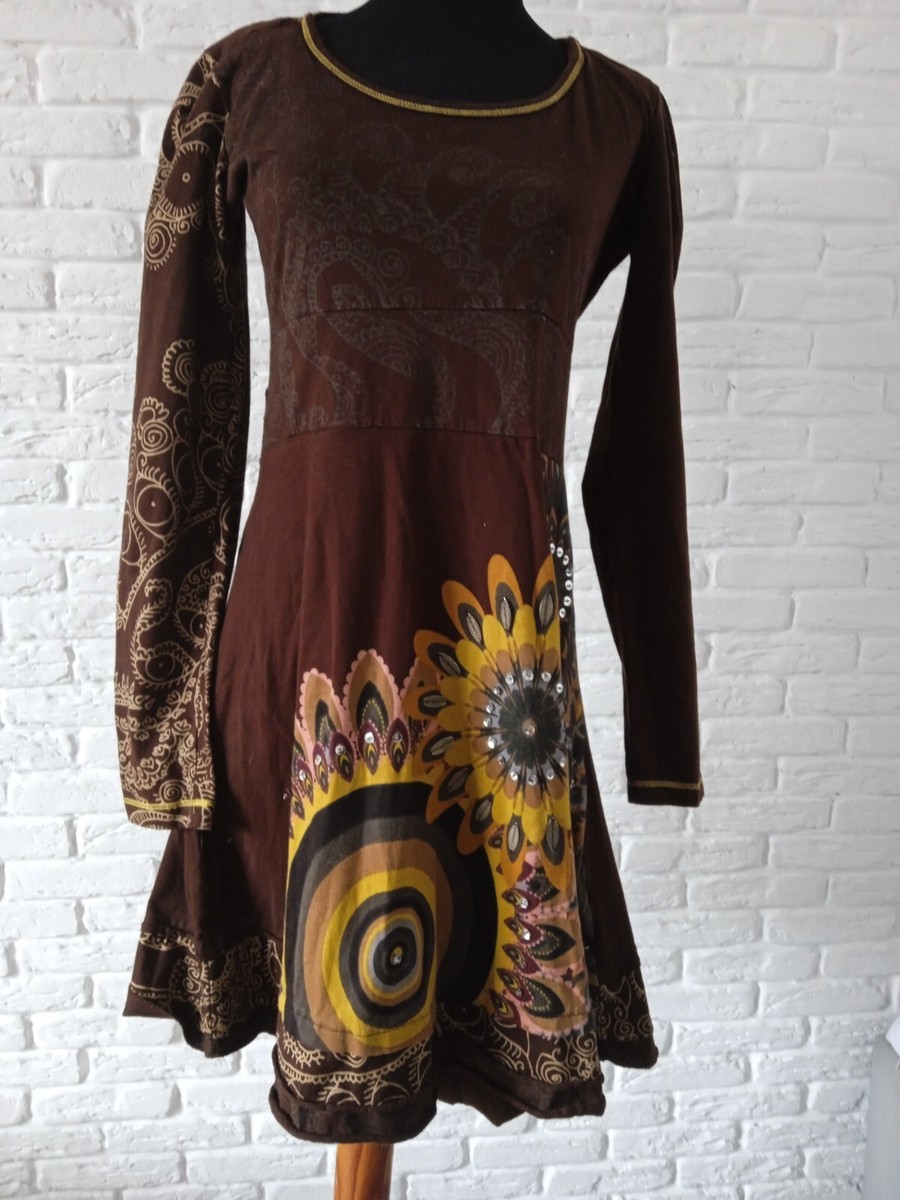 desigual brown dress Flocked midi dress brown Women's I Desigual.com