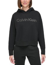 Calvin Klein Women Performance Logo Drop Shoulder Fleece Hoodie Black L, XL NWT