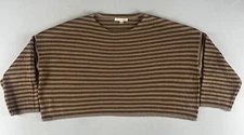 GRADE AND GATHER CROPPED SWEATER WOMENS MEDIUM BROWN STRIPED LONG SLEEVE