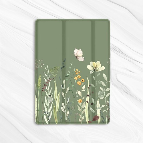 Wildflowers Floral Sage Green Case For iPad 10.2 Air 3 4 5 Pro 9.7 11 12.9 Mini - Picture 5 of 6