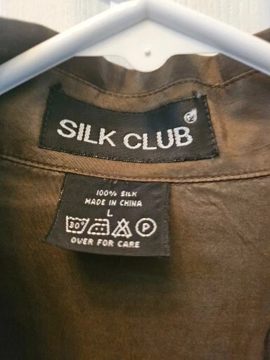 Camisa vintage años 80 para hombre 100 % seda club abotonada verde oliva talla grande Foto 2 de 4