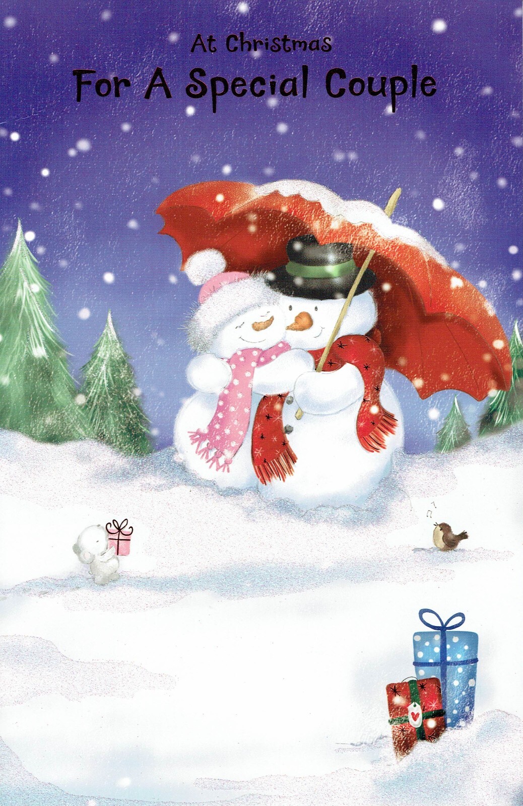 SPECIAL COUPLE CHRISTMAS CARD, EX-LARGE Cute Snow Couple Design