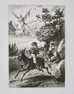 Henri Riballier - etching Forte Signed - The Thieves and the Donkey