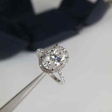 3Ct Lab-Created VVS1/D Diamond Halo Engagement Wedding Ring 14K White Gold Fn