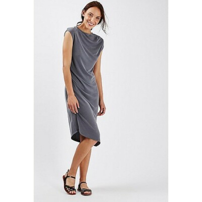 navy blue dress for baby girl La Blanca Women's Cover Up Beachside Bay Asymmetrical Draped Midi Dress S / Chambray
