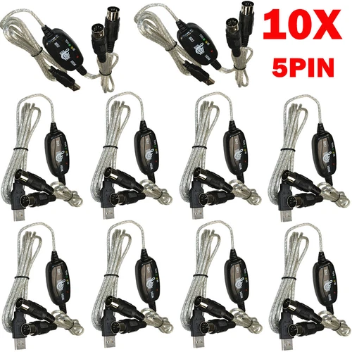 10x USB IN-OUT For MIDI Cable Converter 5-Pin to PC Music Keyboard Adapter Cord