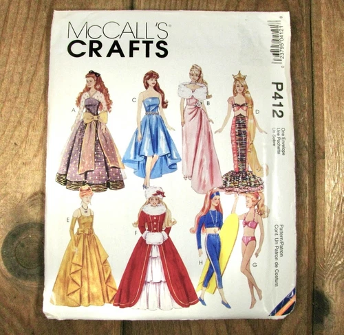 Barbie Doll Clothes Sewing Pattern Formal Gowns Beachwear McCalls P412 Uncut
