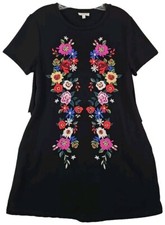 Umgee USA ~Woman Size S~Black Embroidered Floral Short Sleeve Mini Dress Pockets