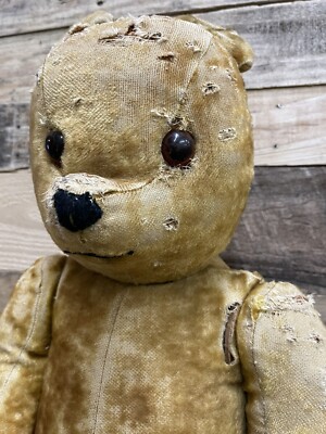 30” Large Vintage Antique Teddy Bear of Unknown Origin Gold Mohair