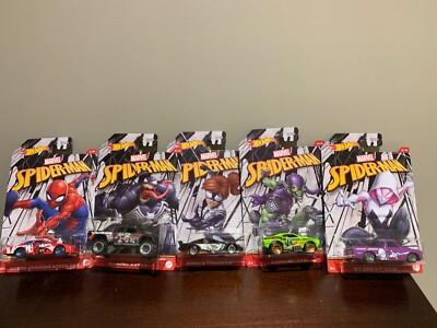 2022 Hot Wheels Marvel Spiderman. Complete set of 5 cars - GDG83