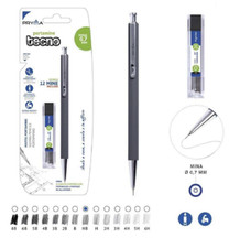 Matita Penna HB a Pulsante + 12 Mine 0,7mm Portamine per Disegno Tecnico Scuola