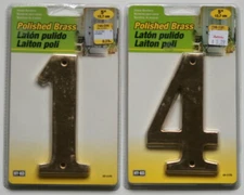 5" Solid Polished Brass House Number #4 Four HY-KO New in Package w/ Screws