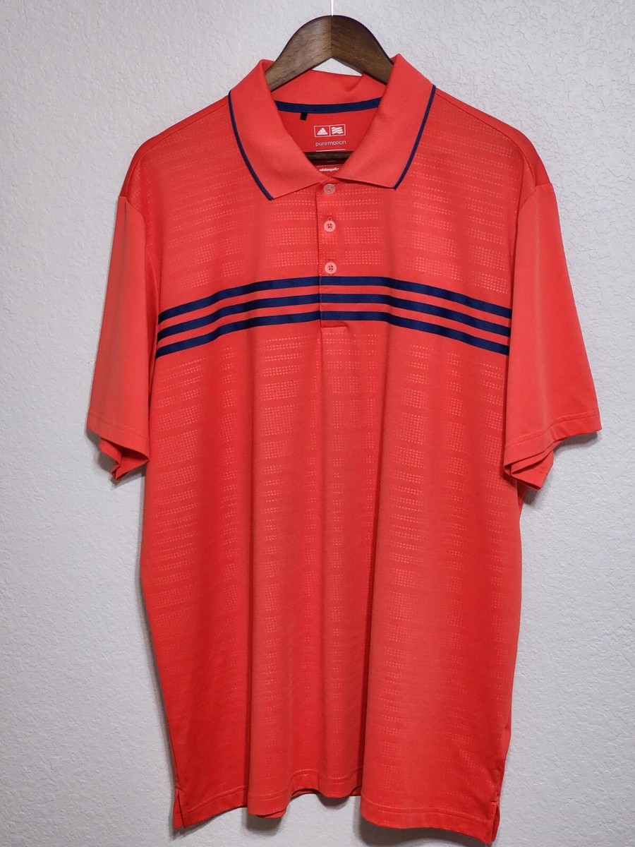 Adidas Golf Polo Shirt Orange Striped Blue Size XL Puremotion Adult Mens - Main Image