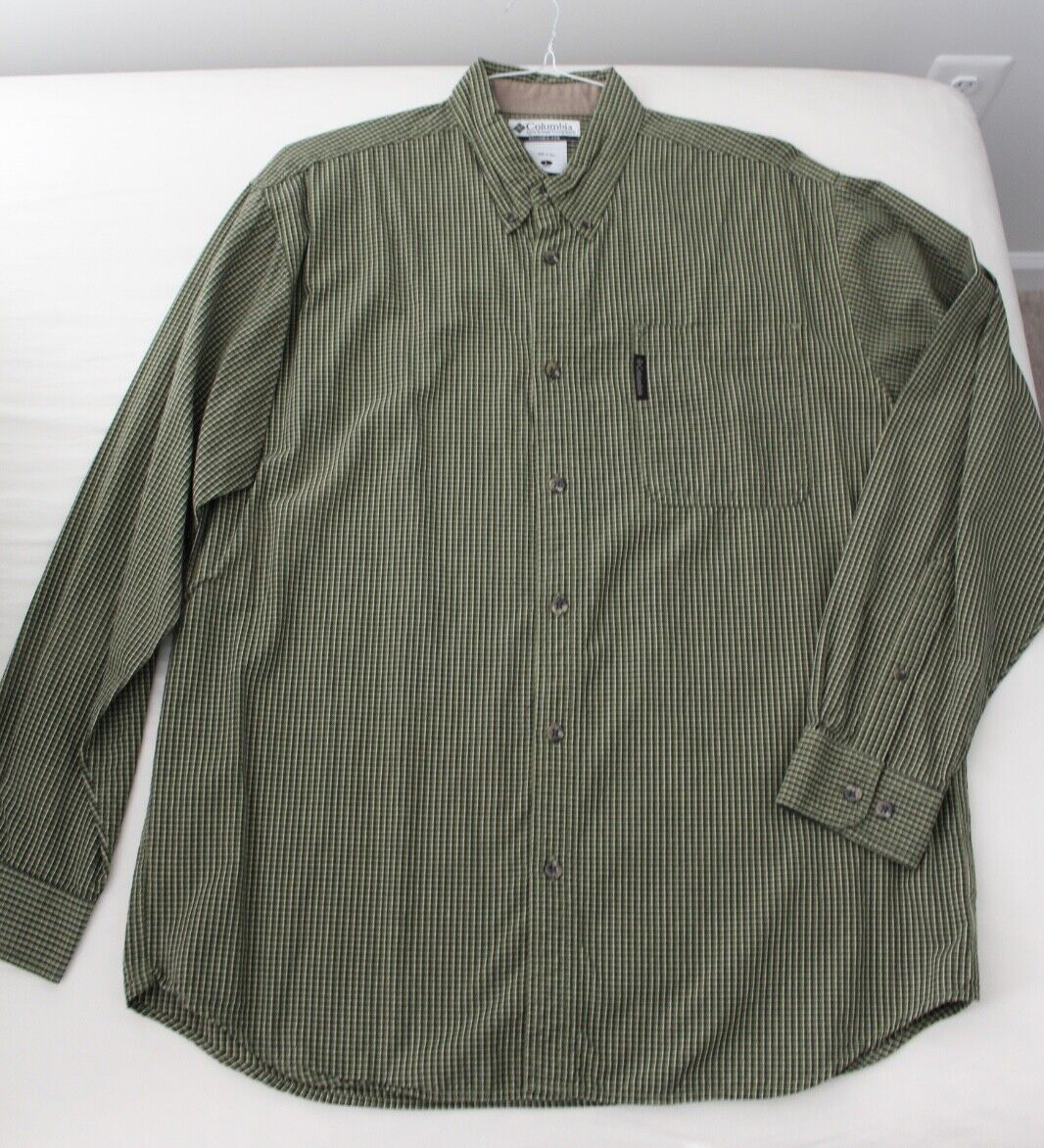 Mens COLUMBIA Green Check Long Sleeve Button Down Shirt Sz L