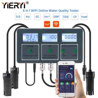 8 in 1Smart WIFI Monitor Aquarium Pool Wasserqualität Meter PH ORP EC PPM Tester