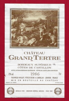 89/106 Etikett BORDEAUX Côtes de Castillon 1986 Château Grand Tertre ROLLET