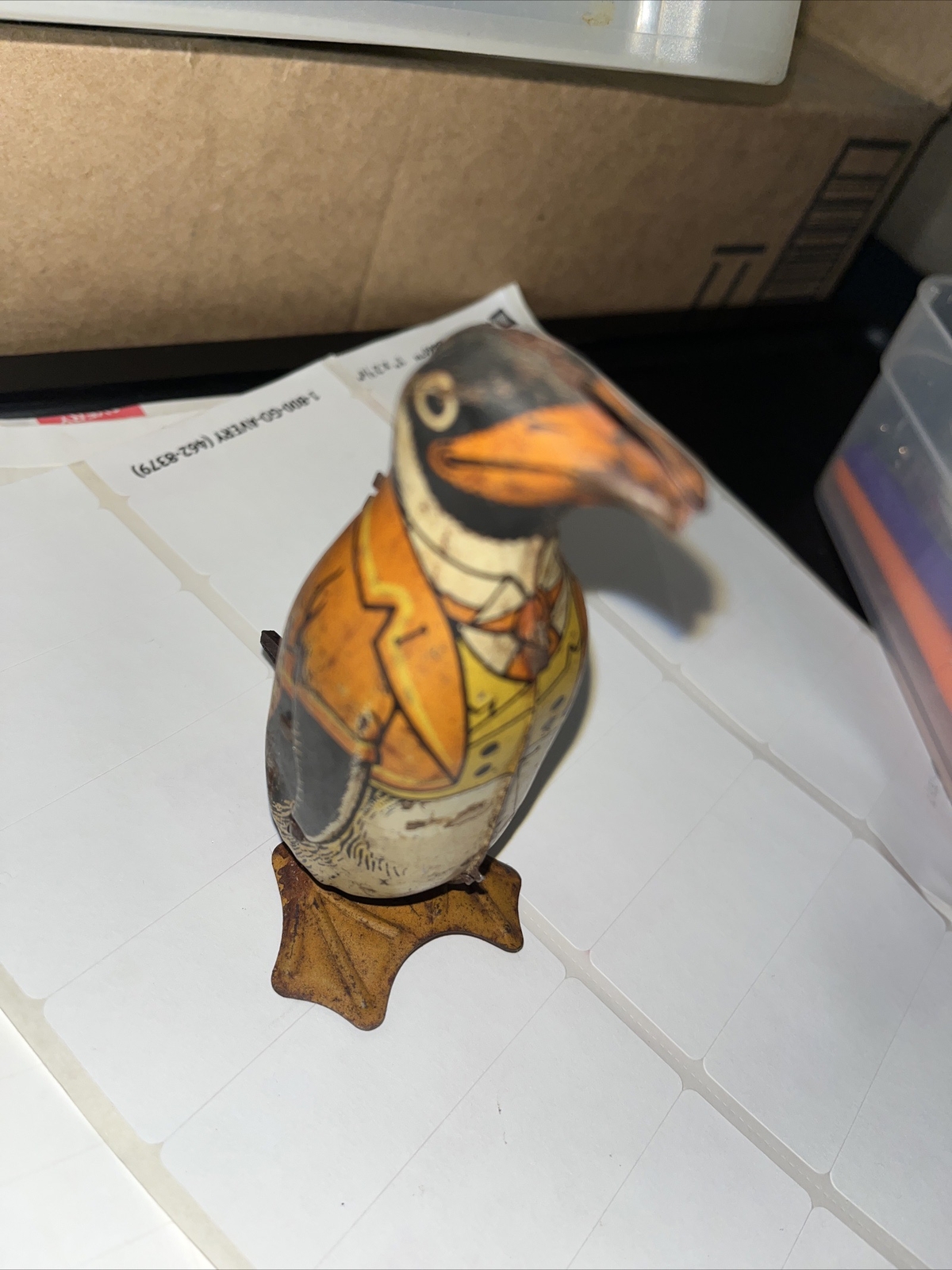 VINTAGE J. Chein Steel Tin Walking Wind Up Penguin  WORKS