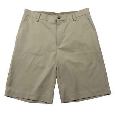 Izod Khaki Beige Front Performance Bermuda Shorts Men's Size 32 100% Polyester