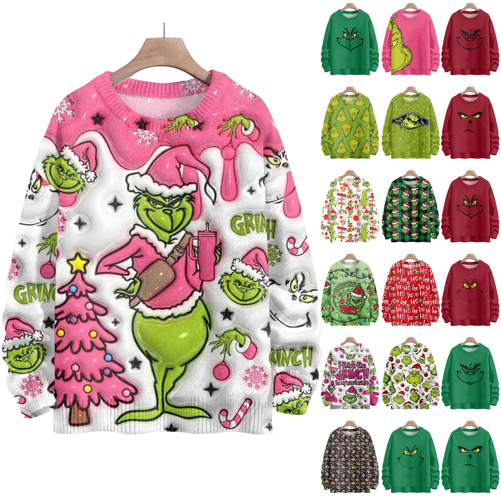 Ugly Grinch Christmas Sweater Women Graphic Sweatshirt Long Sleeve Tops Pullover