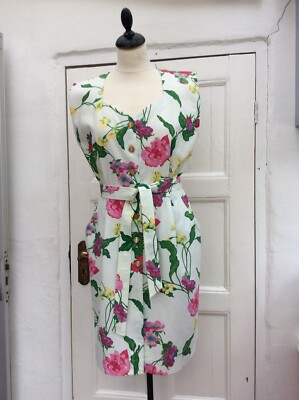 Vintage Ungaro Solo Donna Cotton Floral Button Down Summer Dress IT42/US 8/UK 10