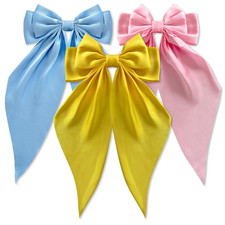 3 PCS Silky Satin Hair Bows, Oversized Long Tail Bows with Barrette Clips, Coque