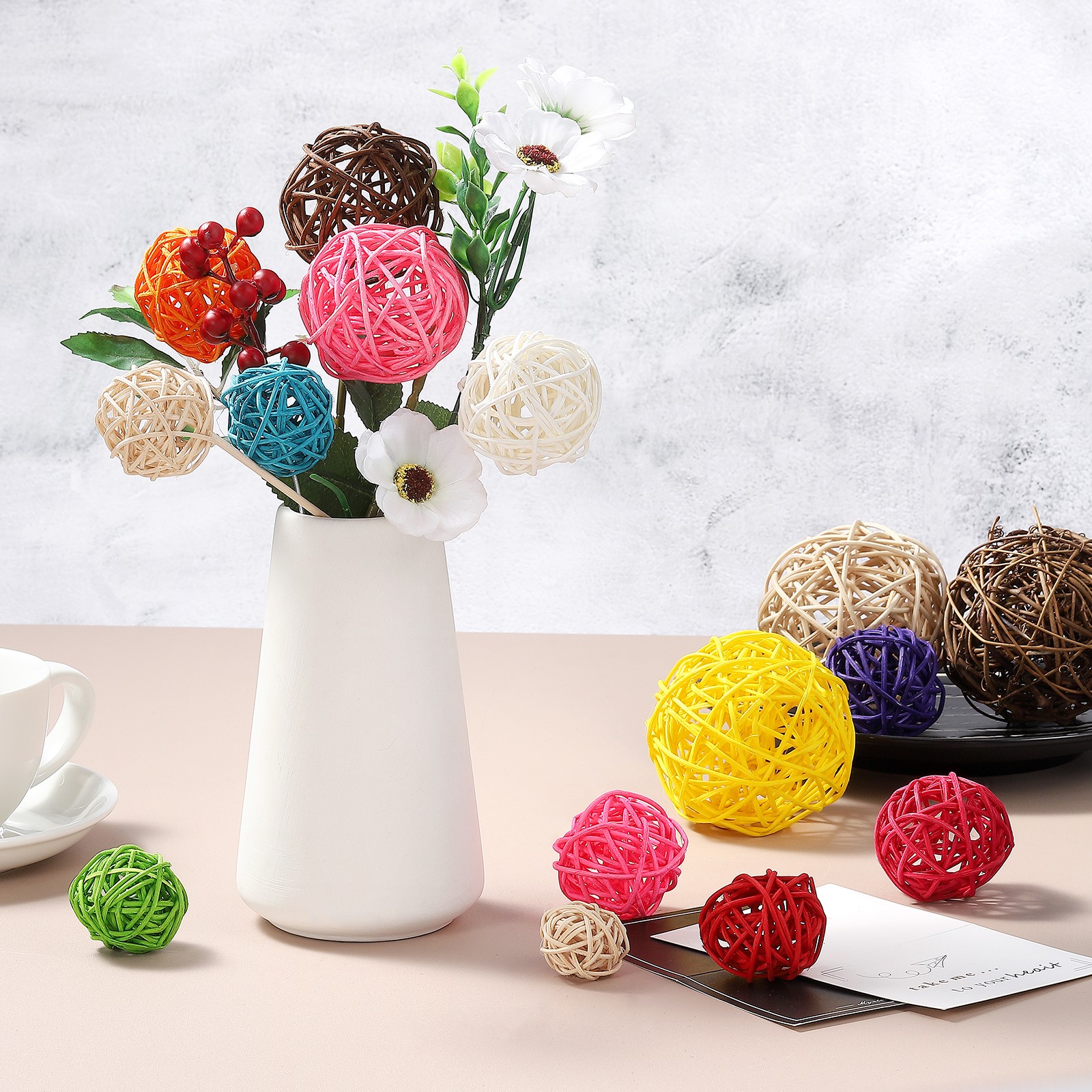 36 Pcs Wicker Rattan Balls White/Deep Blue/Blue/Gray 4 Size