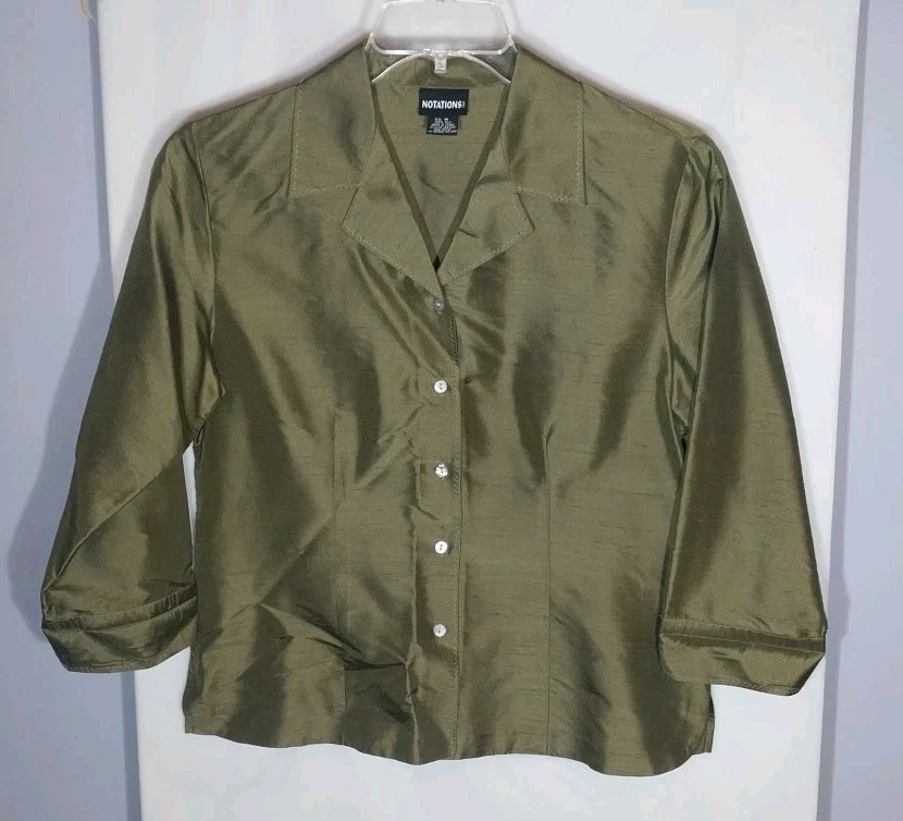 Blouse En Soie 100% Finity Verte Taille 16 Vintage - Occasion Très Bon état, Style Vest Button Up