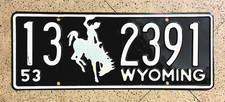 1953 WYOMING license plate –CONVERSE CO– ORIGINAL UNUSED vintage antique car tag