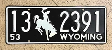 1953 WYOMING license plate –CONVERSE CO– ORIGINAL UNUSED vintage antique car tag