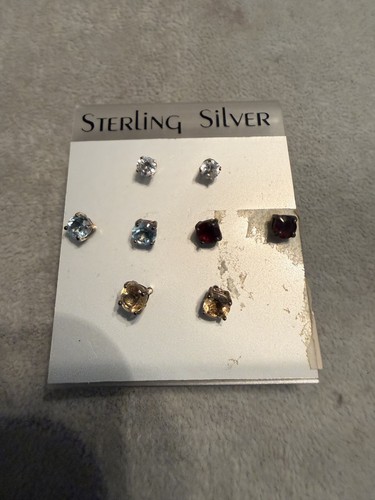 Sterling silver Girls earrings Nickel Free Crystal 4 pairs Studs jb3