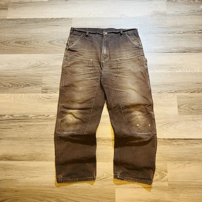 Vintage 90s FADED Dark Brown CARHARTT Double Knee Workwear Jeans RARE