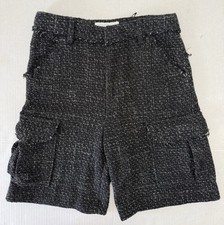 ZARA Girls Tweed Cargo Shorts Black White Textured Size 13-14 164cm Preppy