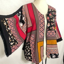 Chico  s Boho Patchwork Kimono Jacket Zip Front Waist Tie Size 1 M