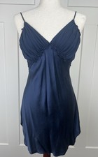 Vintage Victoria  s Secret Gold Label 100 Silk Slip Dress Navy Lace Trim M