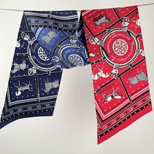 8.5"X62"Blue Pink Horse Print Pure Mulberry Twill Silk 2 Layers Bevel Long Scarf