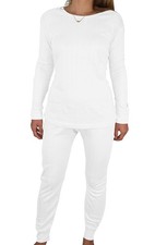 Women  s Lined Knit Comfort 100 Cotton Thermal Underwear 2 PC Set Large, White 