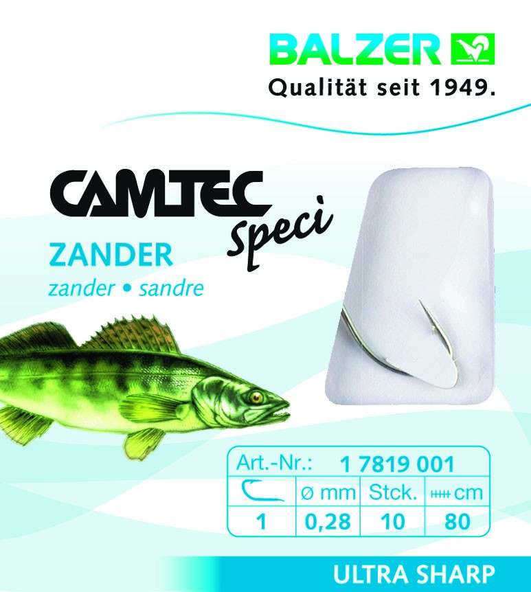 Бальзамический нож Camtec Speci Zander 80 см Silber fertig gebundene Haken Vorfachhaken 1990₽