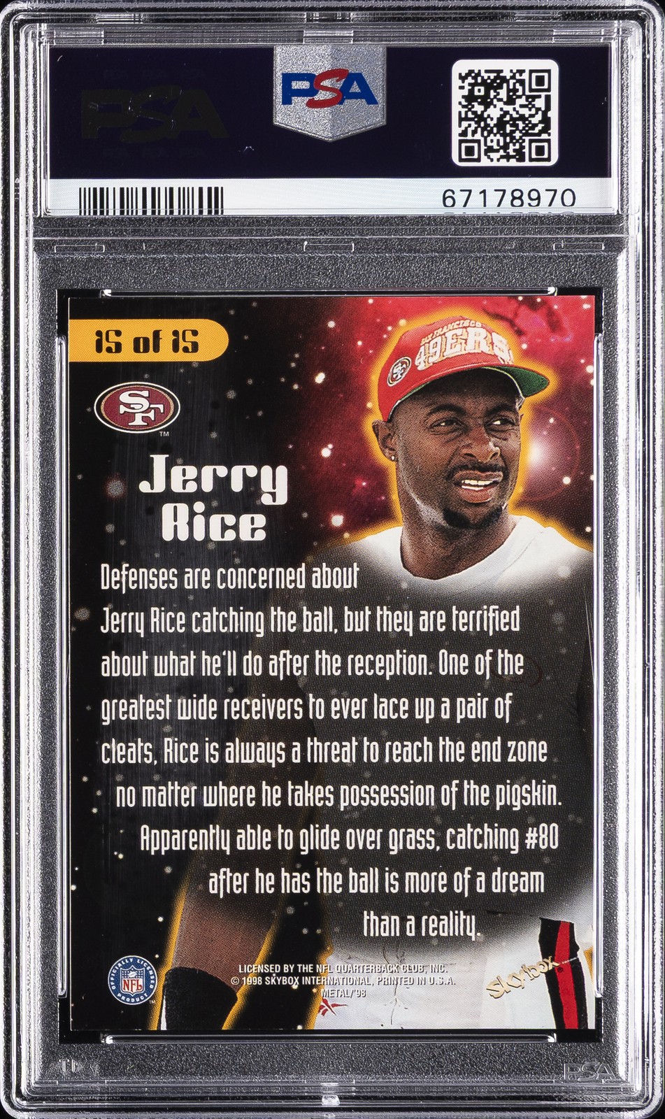 1998 FLEER METAL UNIVERSE PLANET FOOTBALL #15 JERRY RICE PSA 9 view 2