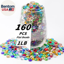 1 LB Mixed Color Flat Glass Beads, 160-180PCS Small Glass Marbles, Mini Flat rou
