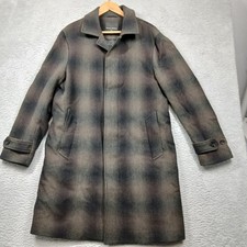 Banana Republic Coat Mens Medium Brown Plaid Wool Blend Topcoat Italian Fabric
