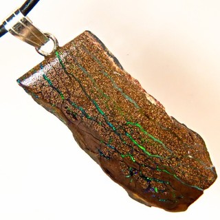 38.8c AUSSIE QLD WOOD REPLACEMENT BOULDER OPAL 925 SILVER PENDANT OCA19203