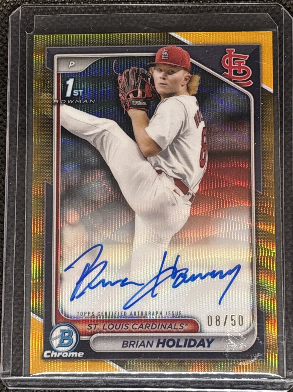 2024 Bowman Chrome Draft 1st Brian Holiday Auto Gold Wave Refractors #CPABHO /50