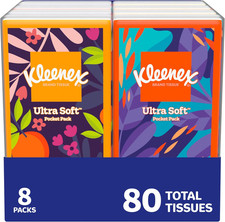 On-The-Go Facial Tissues, 8 On-The-Go Packs, 10 Tissues per Box, 3-Ply 80 Total