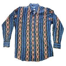 Vintage Wrangler Checotah Pearl Snap Shirt Mens Aztec Southwestern LT Large Tall