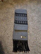 Berkshire Cashmyarn Scarf Gray Pattern Fringe Trim Wrap Shawl 15x74 Italy