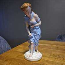RARE ROYAL WORCESTER BLUE GLAZED PARIAN FIGURE "AGAINST THE WIND",  JAMES HADLEY
