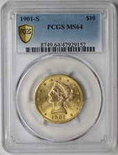 1901-S Liberty Head Eagle Gold $10 MS 64 PCGS Secure Shield