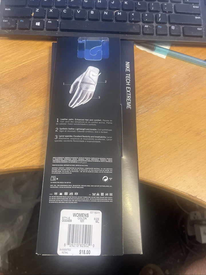 Nike Tech Extreme Women’s Golf Glove Left 21cm ML White/Gray - Image 2 of 2