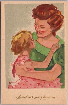 Vintage French MOTHER'S DAY Greetings Postcard ''Bonheur pour Maman'' / Unused