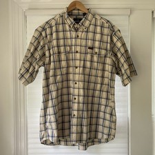 Redhead Shirt Men's Short Sleeve Yellow Blue Plaid Button Up Size XL Outdoors